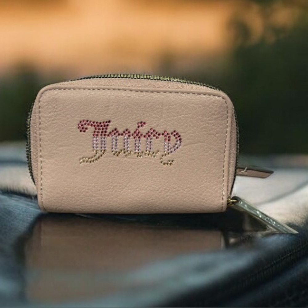 Juicy Couture Pink Compact Wallet with Zipper Closure